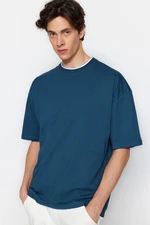 Trendyol Oversize/Wide-Fit Short Sleeve Contrast Piece Detail Basic 1 Cotton T-Shirt