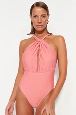 Trendyol Pink Halterneck Cut Out/Windowed Regular Leg Kostium Kąpielowy
