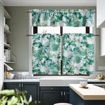 Kitchen Curtain Kit Tier Valance Set Leaf Pattern Window Home Bedroom Decor
