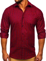 Červená pánska flanelová košeľa s károvaným vzorom a dlhými rukávmi Bolf F8-2