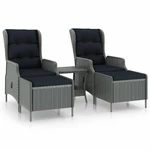 3 Piece Garden Lounge Set with Cushions Poly Rattan Light Gray
