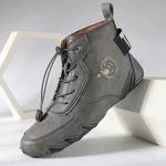 Menico Men's Leather Soft Non-Slip Elastic Adjustment Hand Stitching Casual Flat Boots