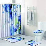 4Pcs Set Bathroom Carpet Non-Slip Pedestal Rug Lid Toilet Cover Shower Curtain