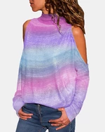 Colorful Tie Dye Printed High Collar Hollow Shoulder Casual T-shirts