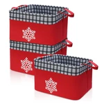 3 Pcs Christmas Storage Basket Fabric Storage Box Snowflakes and Plaid Case Organizer with Cotton Rope Handle