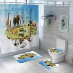 4/3/1PCS Animal World Flannel Coloured Bathroom Toilet Floor Mat Waterproo Shower Curtain Door Mat Bathroom Carpet