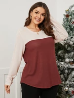 Plus Size Color Block Patchwork Long Sleeves Knitwear