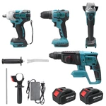 Doersupp 588VF 4Pcs Li-ion Battery Power Tool Set Angle Grinder Cordless Drill Hammer Electric Wrench Fit Makita