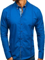 Cămașa elegantă pentru bărbat cu mâneca lungă albastru-aprins Bolf 8821