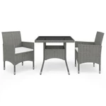 3 Piece Garden Dining Set Gray Poly Rattan and Glass