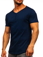 Tmavě modré pánské tričko bez potisku s výstřihem do V Bolf 4049