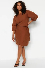 Trendyol Curve Brown Linen Look Woven Skirt