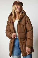 Happiness İstanbul Women's Caramel Hooded Down Jacket