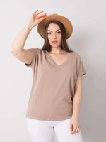 Dark beige women's T-shirt with V-neck in size