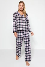 Trendyol Pink Flannel Checked Shirt-Pants Weave Pajamas Set