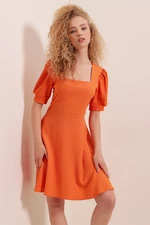 Bigdart 2339 Sukienka z dzianiny z kwadratowym dekoltem - Pomarańczowy