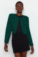 Trendyol Emerald Green Tweed Crop Woven Jacket