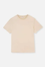 Dagi Ecru Crew Neck Interlock Cotton Short Sleeved T-Shirt.