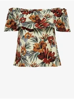 Burgundy-cream floral linen blouse ONLY Abell - Women