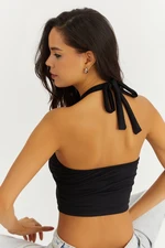 Cool & Sexy Women's Black Halterneck Crop Top