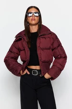 Trendyol Claret Red Oversized Crop s žebrovaným detailním vodoodpudivým nafukovacím kabátem