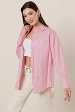 By Saygı Striped Oversized Shirt Pink