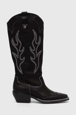 Kožené kovbojské topánky Steve Madden Wenda dámske, čierna farba, na podpätku, SM11003097