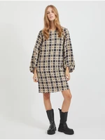 Black-beige ladies plaid dress with balloon sleeves VILA Demi - Ladies Black-beige ladies plaid dress with balloon sleeves VILA Demi - Ladies