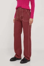 Bavlněné kalhoty United Colors of Benetton vínová barva, jednoduché, high waist