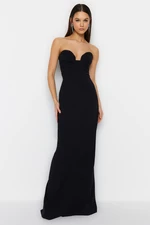 Trendyol Black Strapless and Chest Detailed Long Evening Evening Dress