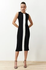 Trendyol Black Color Block Bodycone Fitted Ottoman Knitted Midi Pencil Dress
