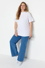 Trendyol Curve White Navy Blue Collar Ribbed Boyfriend Knitted T-shirt