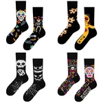 Retro Colorful Sugar Skull Unisex AB Crew Socks Day of the Dead Halloween Irregular Cotton Socks Men Women Couple Socks for Bulk