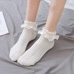 Lolita Socks Women's Ruffle Socks With Frill Black White Kawaii Cotton Lace Socks Low Cut Socks Cartoon Sweet Girls Hosiery