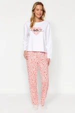 Trendyol Powder 100% Cotton Leopard Print T-shirt-Pants and Knitted Pajamas Set