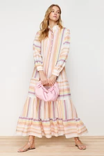 Trendyol Multi Color Striped Skirt Ruffled Linen Look Woven Dress