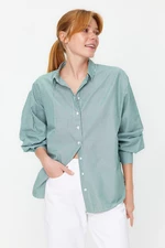Trendyol Green Basic Striped Oversize Wide Fit Woven Shirt
