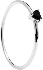 PDPAOLA Minimalistický strieborný prsteň so srdiečkom Black Heart Silver AN02-224 52 mm