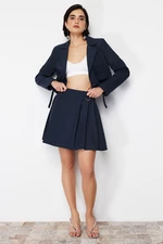 Trendyol Navy Blue Pleated Buckle Detail Mini Woven Skirt