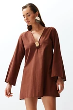 Trendyol Brown Mini Woven 100% Cotton Beach Dress with Premium Accessories