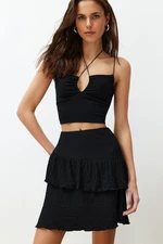 Trendyol Black Textured Skirt Frilly Mini Flexible Skirt