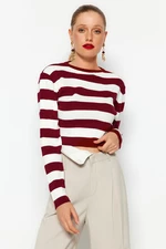 Trendyol Burgundy Crop Basic Sweter z dzianiny w paski