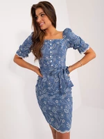 Dark blue summer dress with embroidery