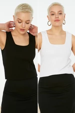 Trendyol Curve Black and White Basic Ribbed 2-Pack Square Neck Knitted Undershirt