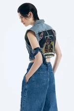 Trendyol X Zeynep Tosun Blue Print detailná džínsová vesta