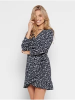 Dark Blue Floral Wrap Dress with Ruffle ONLY Carly - Women