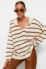 Trendyol Brown Super Wide Fit Striped Knitwear Sweater