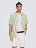 Bielo-zelená pánska pruhovaná košeľa s krátkym rukávom ONLY & SONS Wayne
