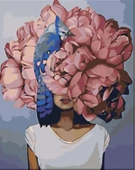 Zuty Malování podle čísel Žena s růžovým květem a ptákem