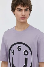 Bavlnené tričko Hugo Blue pánsky, fialová farba, s potlačou, 50513189